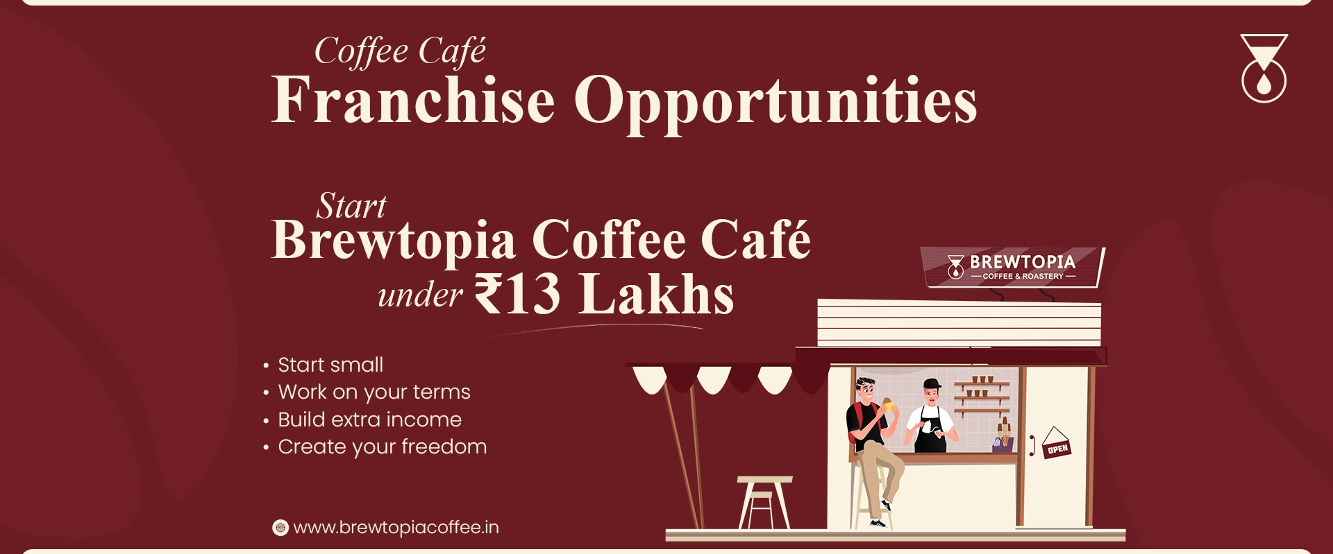 Coffee Café Franchise Opportunities in Coimbatore | Start Brewtopia Coffee Café Under ₹13 Lakhs- Brewtopia Coffee