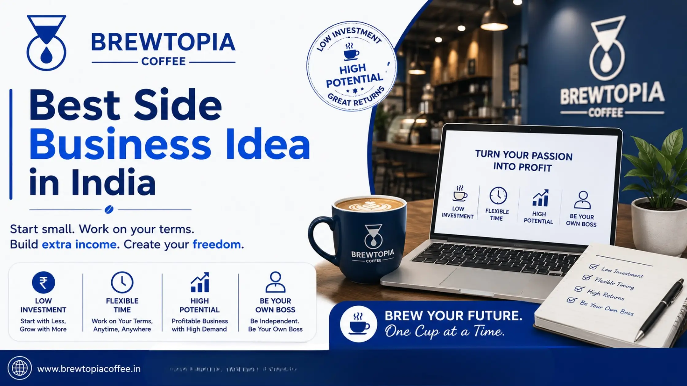 Best Side Business Idea in India- Brewtopia Coffee cafe franchise